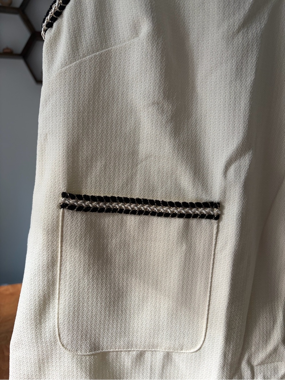 Sleeveless Cream Mini Dress with Black and Gold Trim (NEW) - Picture 6 of 6